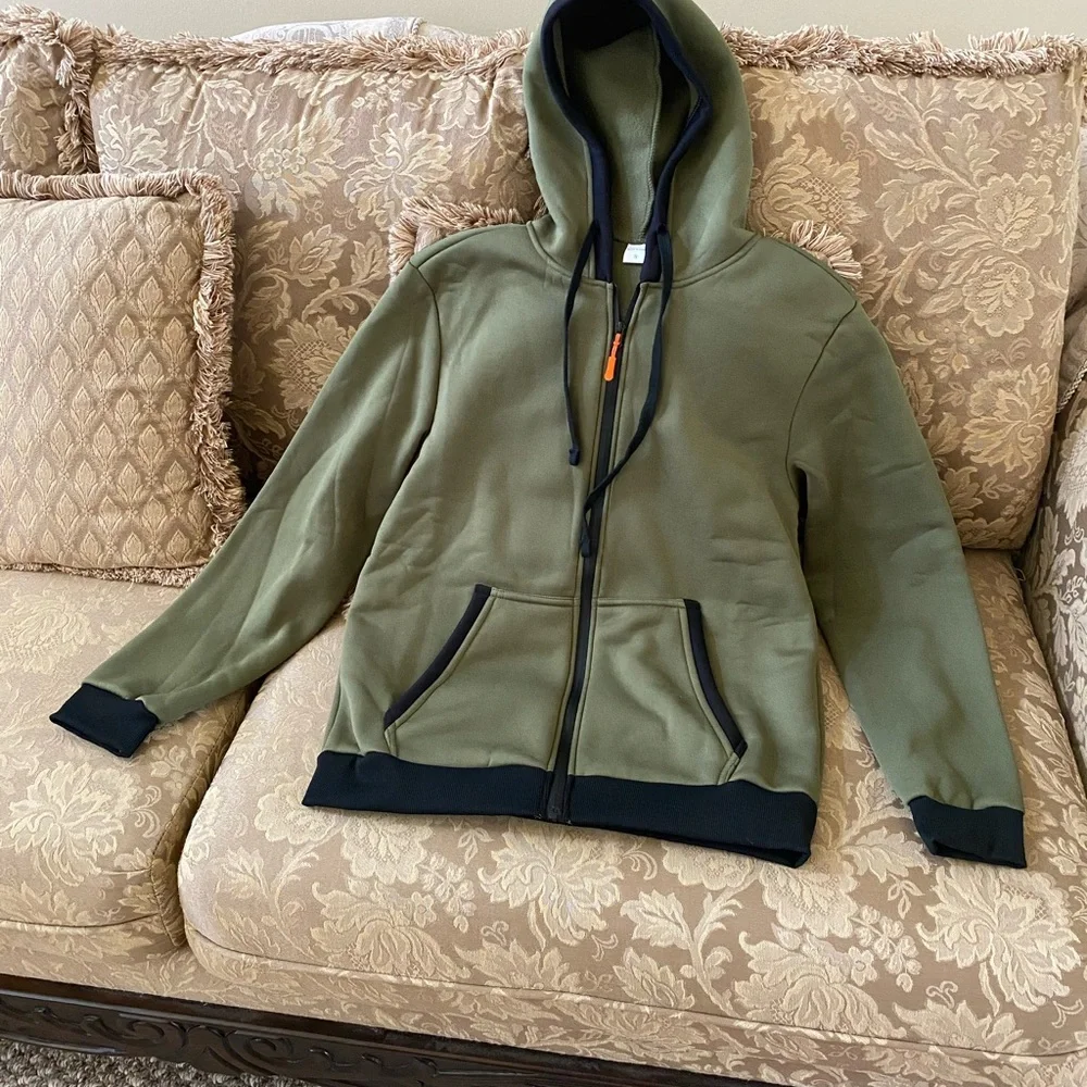 Olive army Green Zip-Up Hoodie jacket new